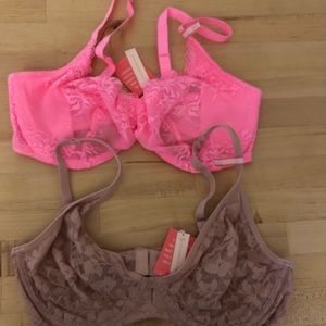Two 34D unlined lace bras new w/tags.
